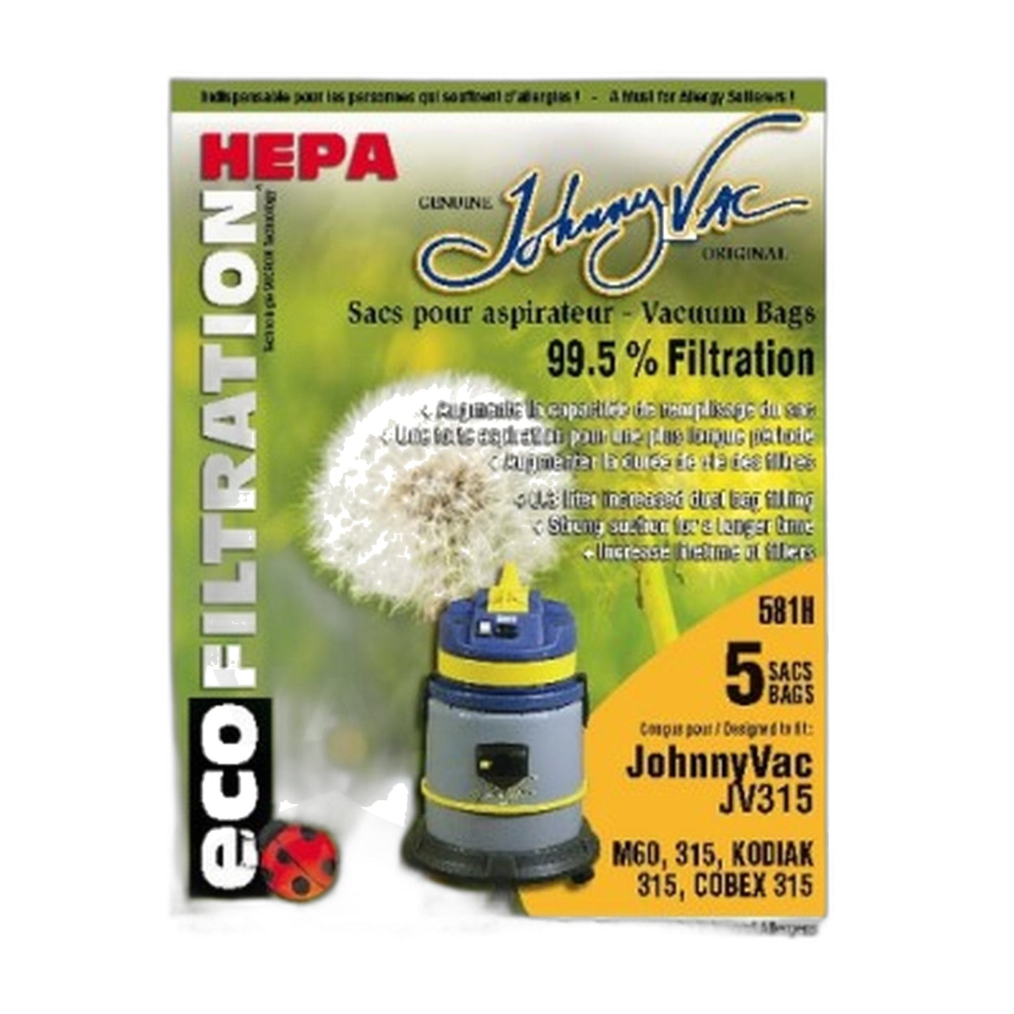 Johnny Vac JV10 / JV10W Synthetic Micro Vacuum Bags, 5-Pack