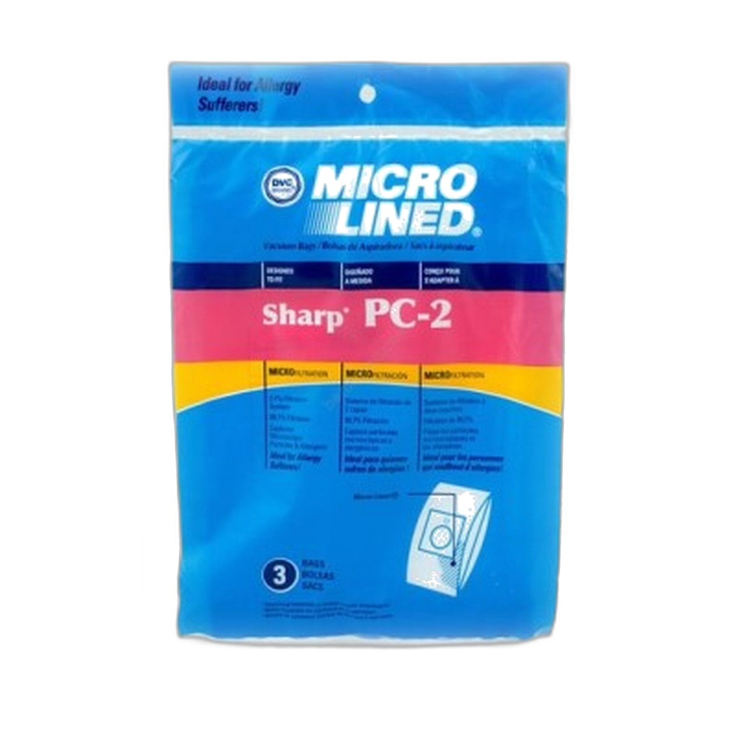 Sharp PC-2 Micro-Lined Paper Bags for Canister Vacuums, 3-Pack