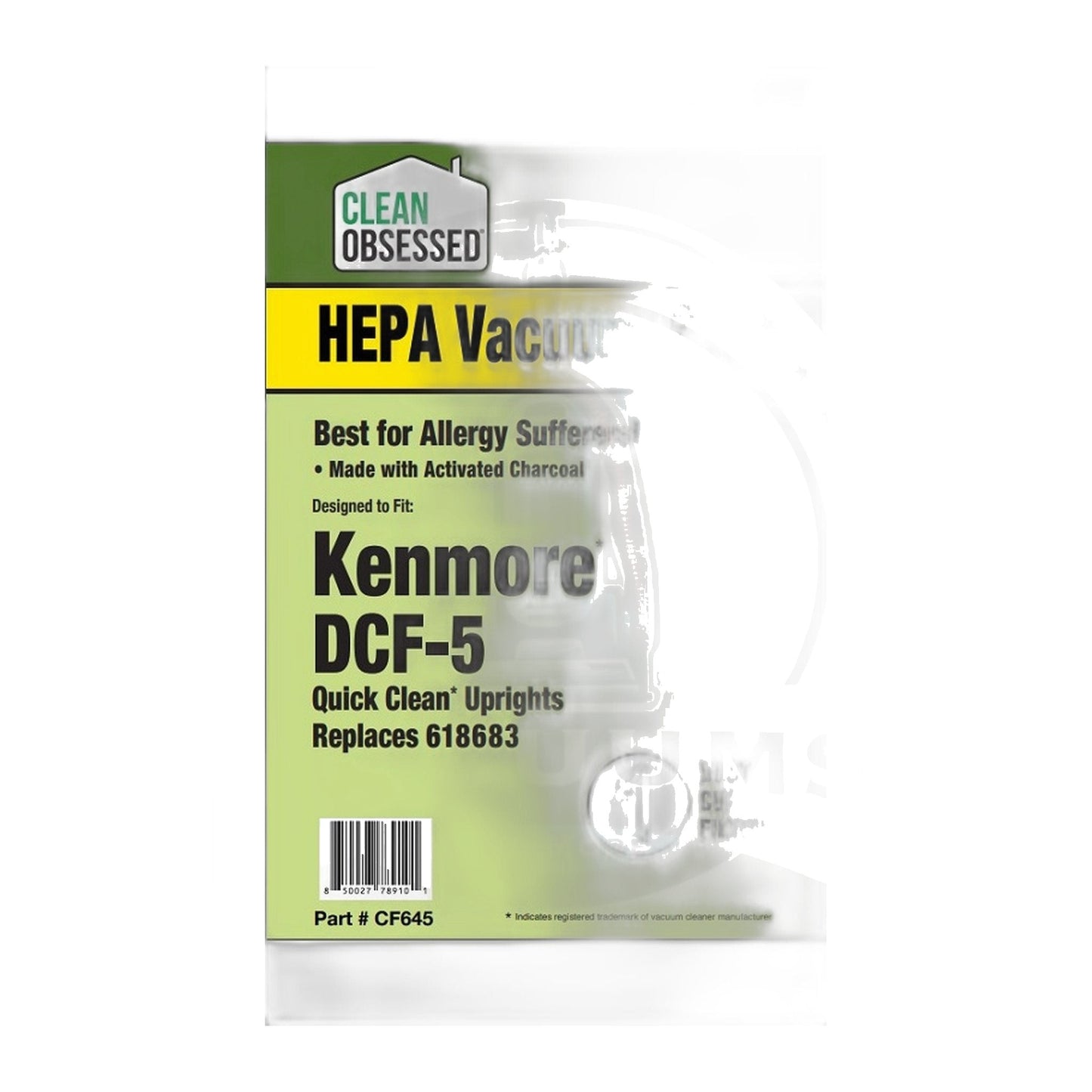 Clean Obsessed Kenmore DCF-5 Dust Cup Filter w/ Charcoal, Quick Clean