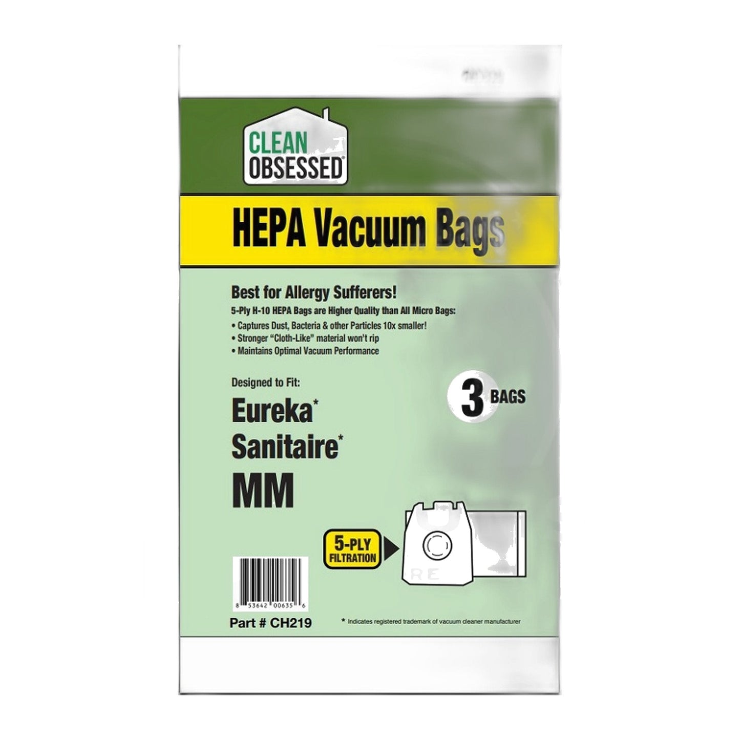 Clean Obsessed Eureka / Sanitaire Type MM HEPA Bags, 3-Pack
