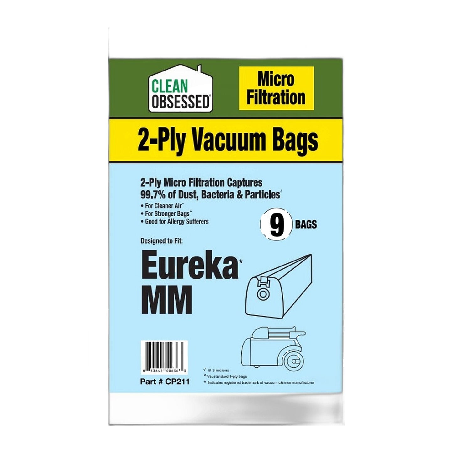 Clean Obsessed Type MM Micro Paper Vacuum Bags for Eureka & Sanitaire (9-Pack)
