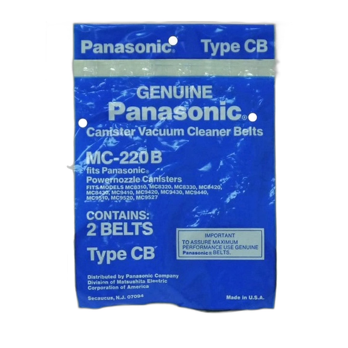 Panasonic CB Vacuum Belts, 2-Pack Replacement Drive Belts