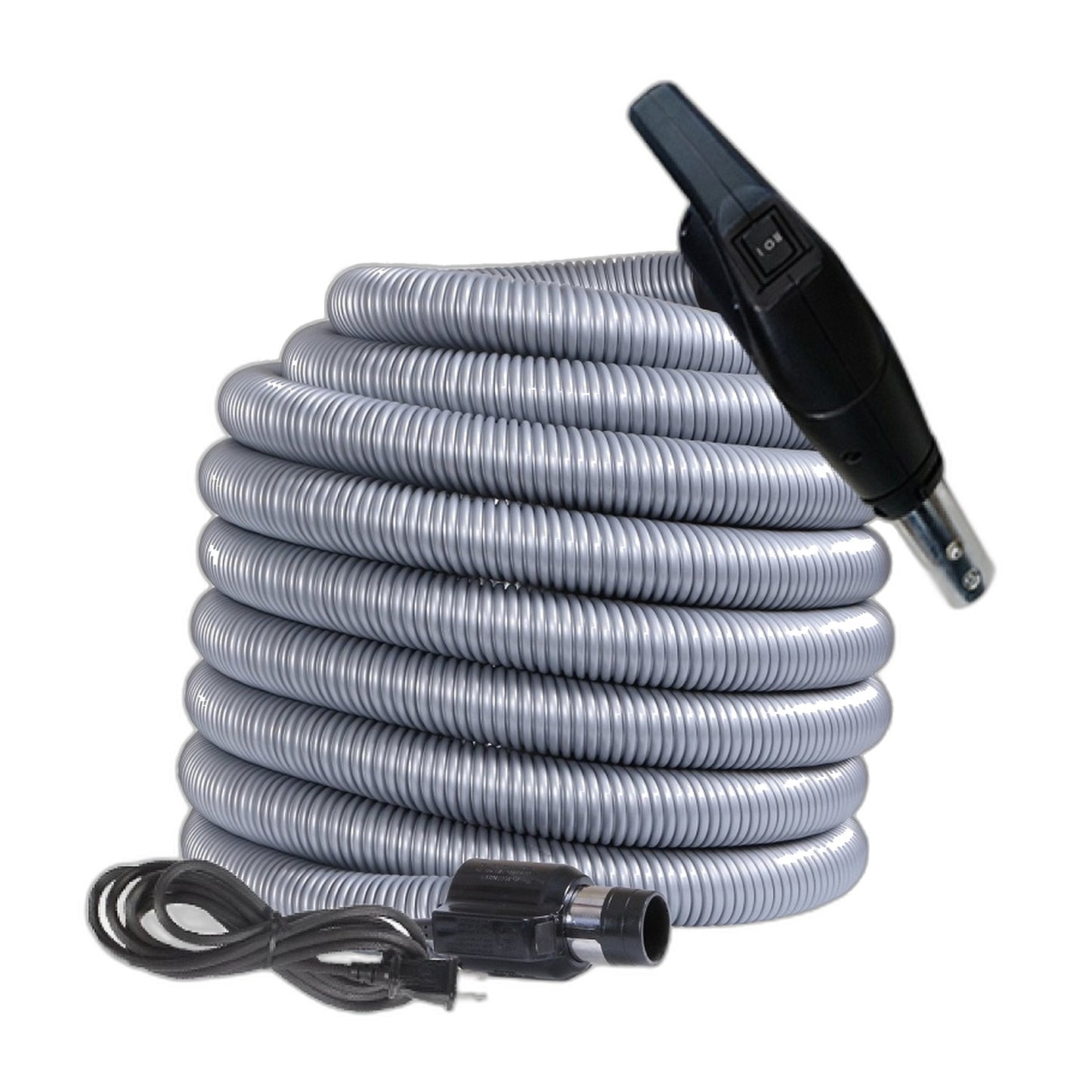 Nadair 30 ft Dual-Voltage Central Vacuum Hose with Pigtail, Silver
