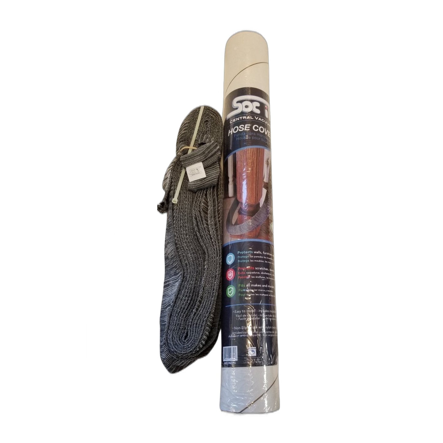 30 ft Grey / Charcoal Knit Central Vacuum Hose Sock with Install Tube
