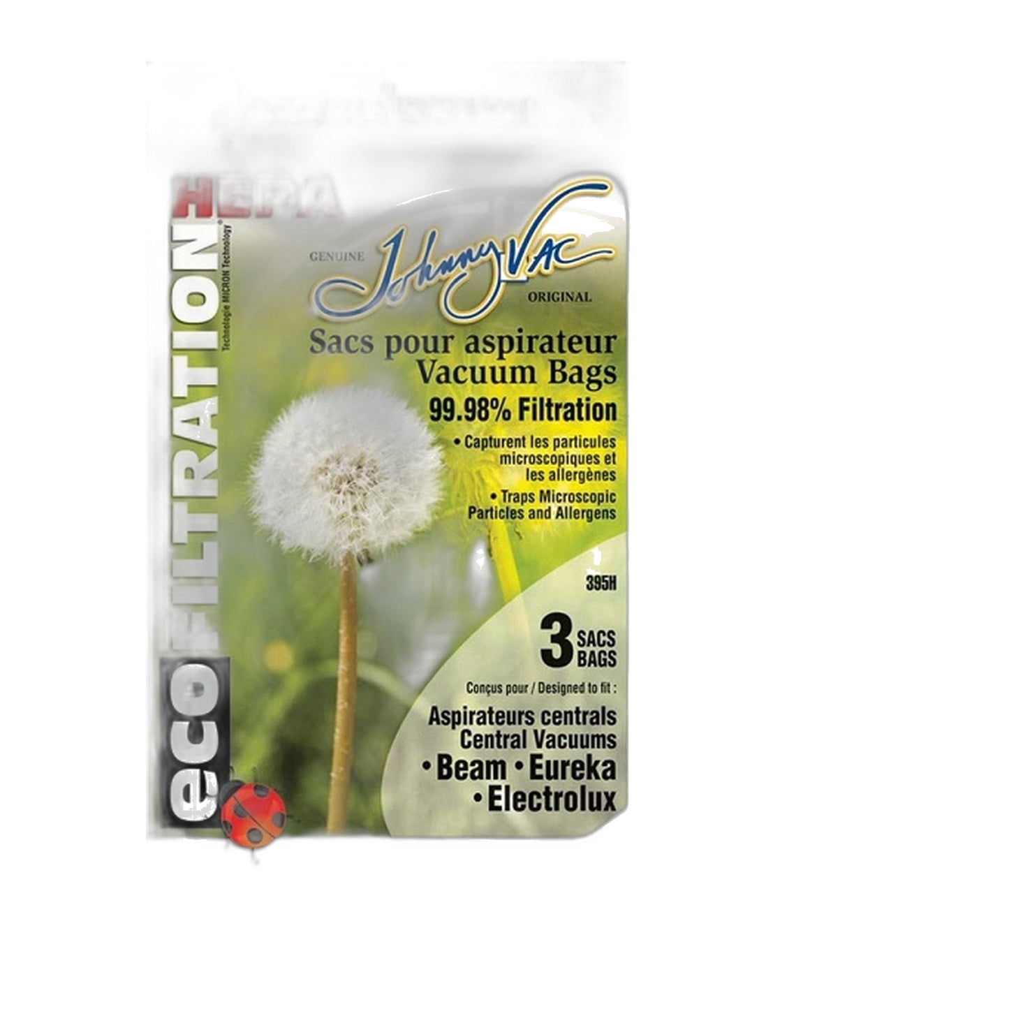 HEPA Central Vacuum Bags 3-Pack for Johnny Vac, Beam, Eureka & Electrolux