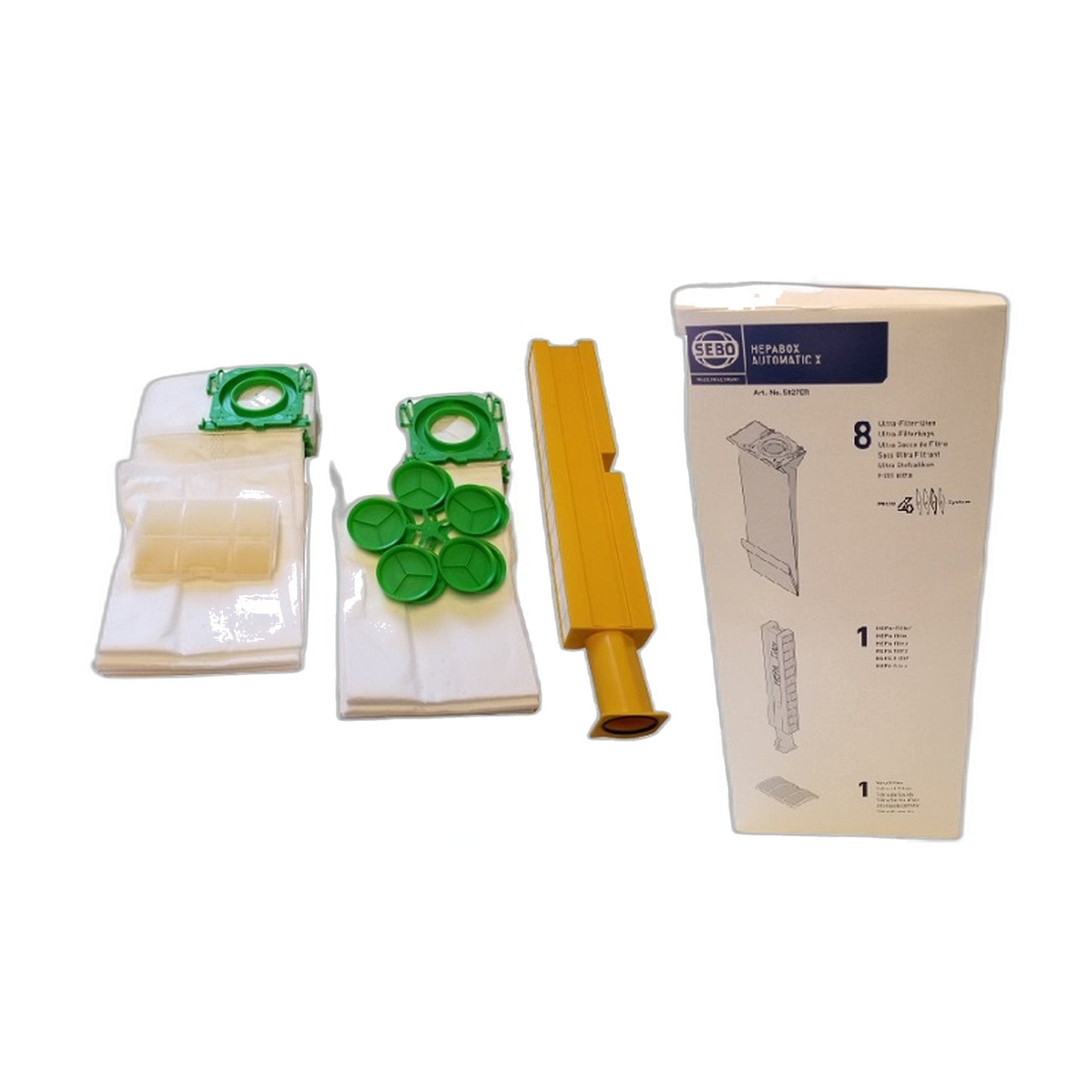 SEBO X1/X2/X4/X5 HEPA Service Box - 8 Bags, HEPA & Exhaust Filters