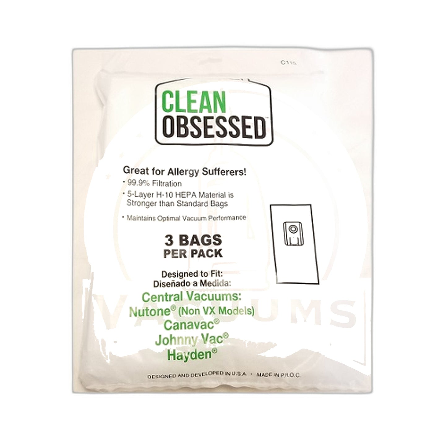NuTone HEPA Central Vacuum Bags 3-Pack (Fits MD Apex, CanaVac, Hayden)