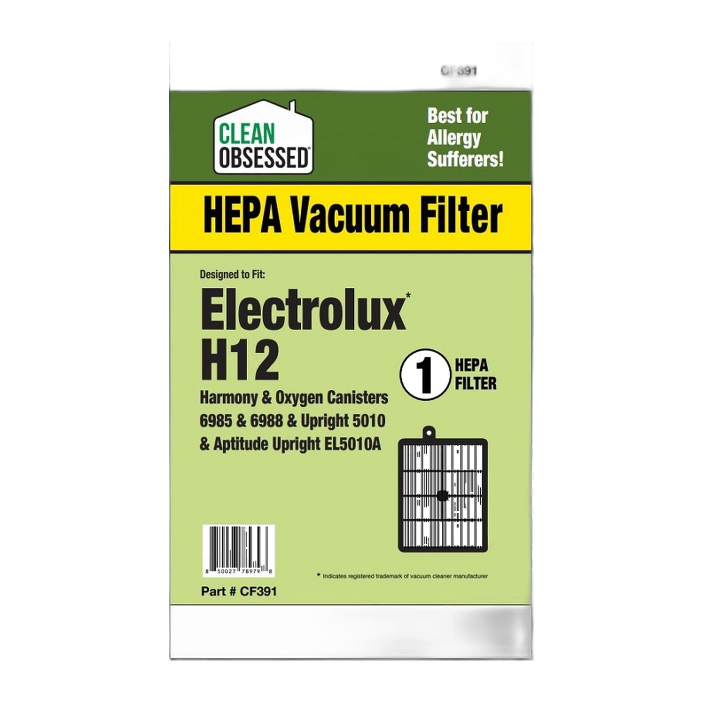 Eureka Electrolux HF12 HEPA Exhaust Filter for Harmony, Oxygen, Aptitude
