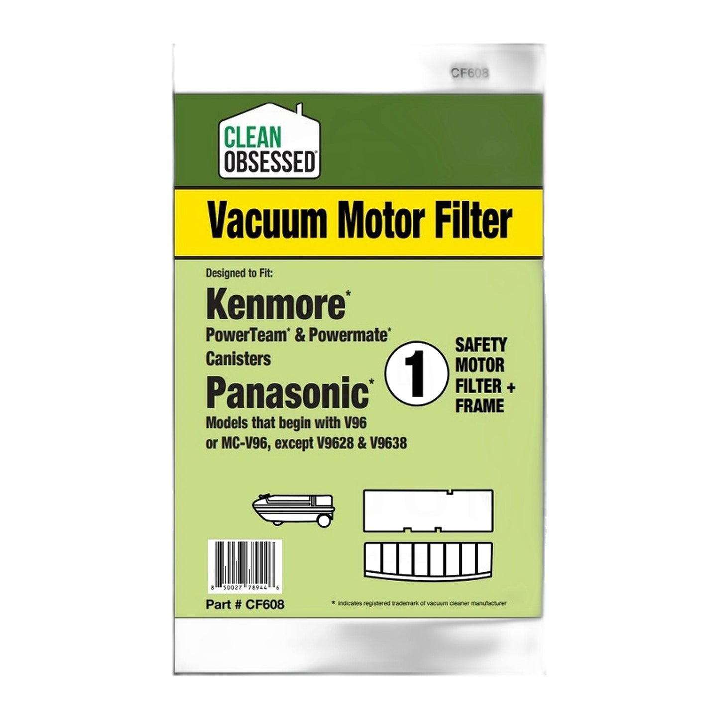 Kenmore / Panasonic 9600 Canister Ladder Motor Filter w/ Frame