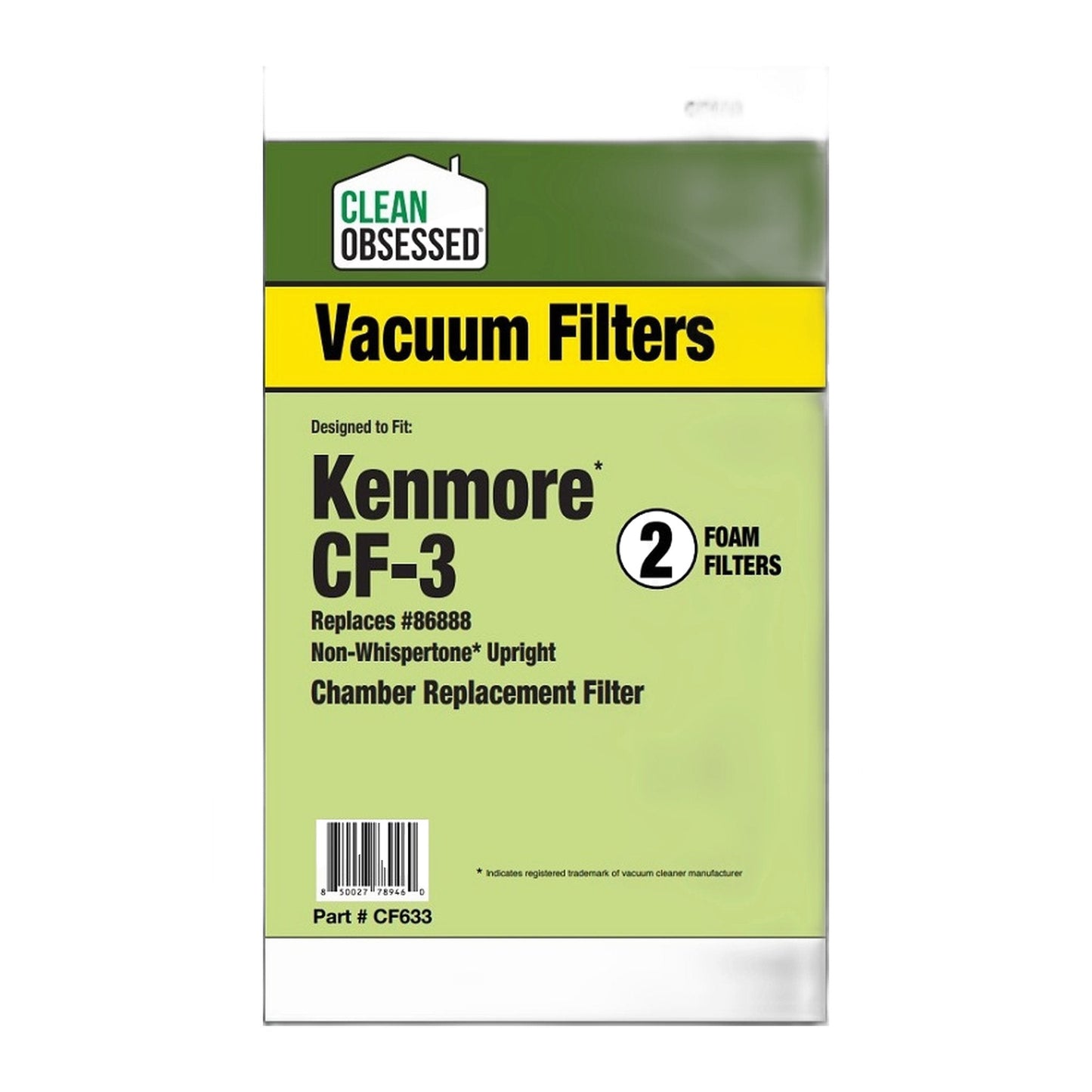 Clean Obsessed CF-3 Foam Filter 2-Pack for Kenmore Uprights (86888)