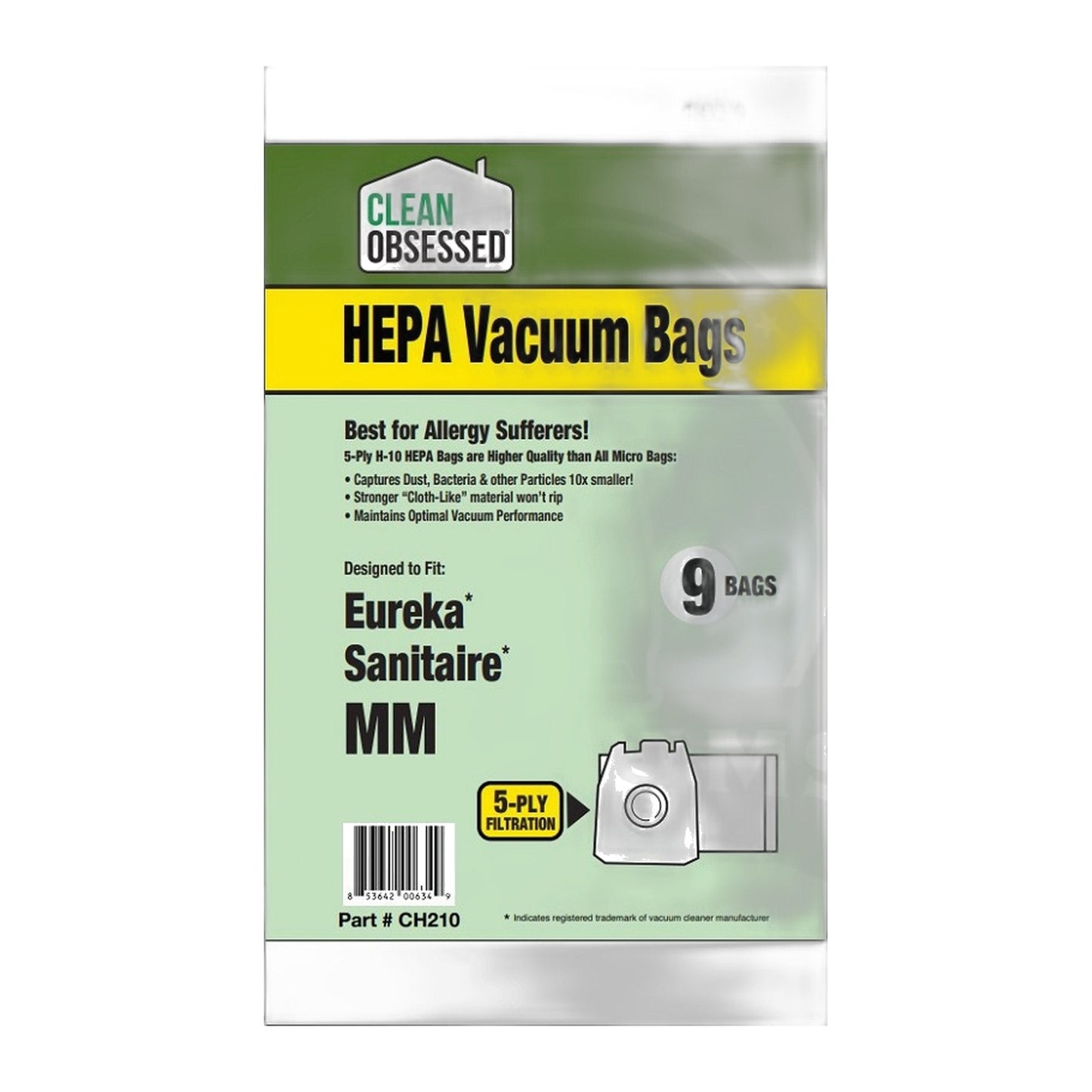 Clean Obsessed Eureka / Sanitaire Type MM HEPA Bags, 9-Pack