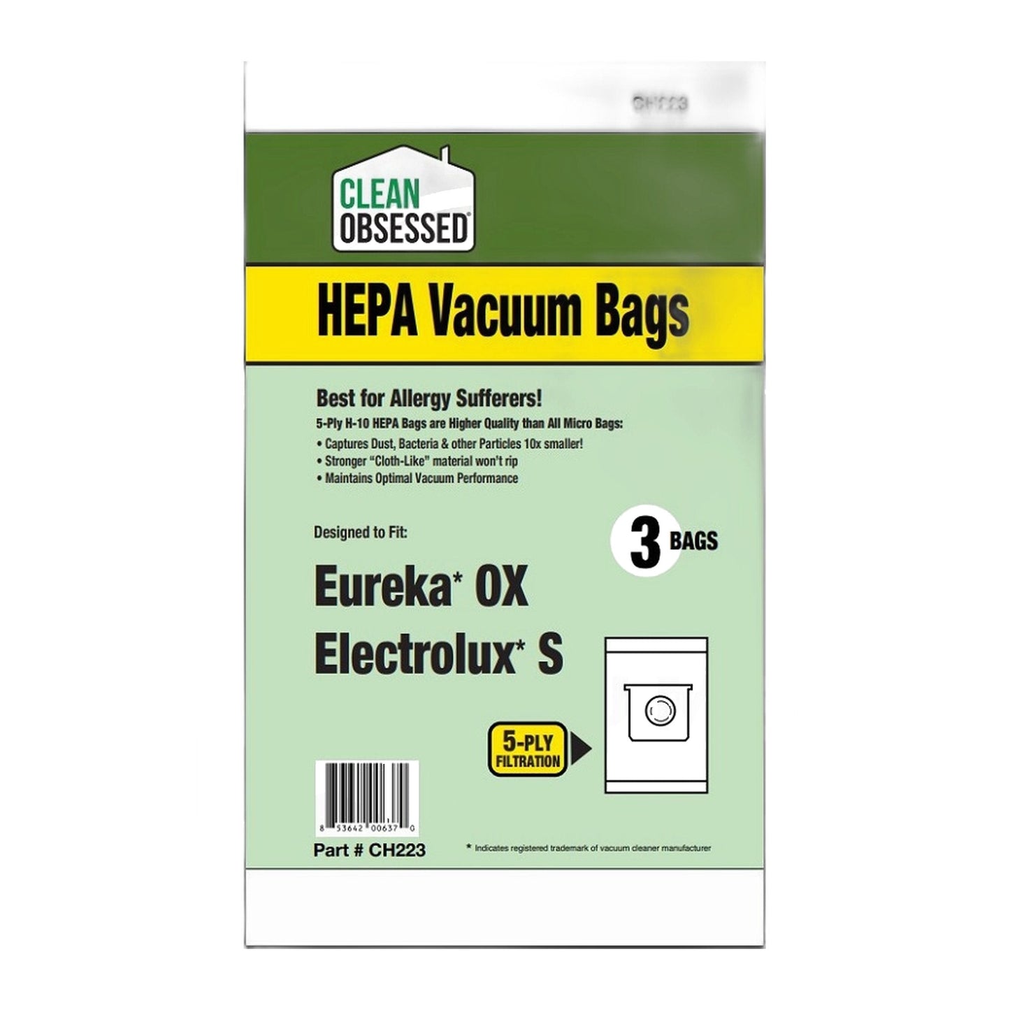 Eureka Type OX / Electrolux Type S HEPA Vacuum Bags, 3-Pack