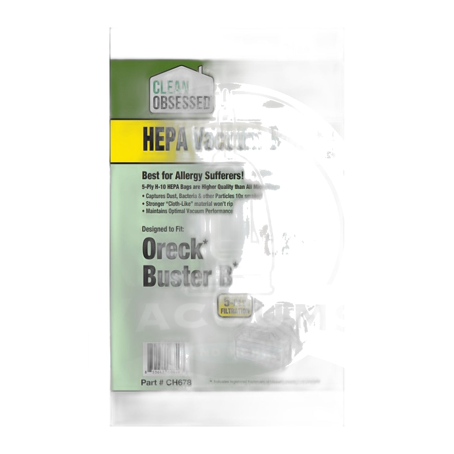Clean Obsessed HEPA Bags 12-Pack for Oreck Buster B Canister