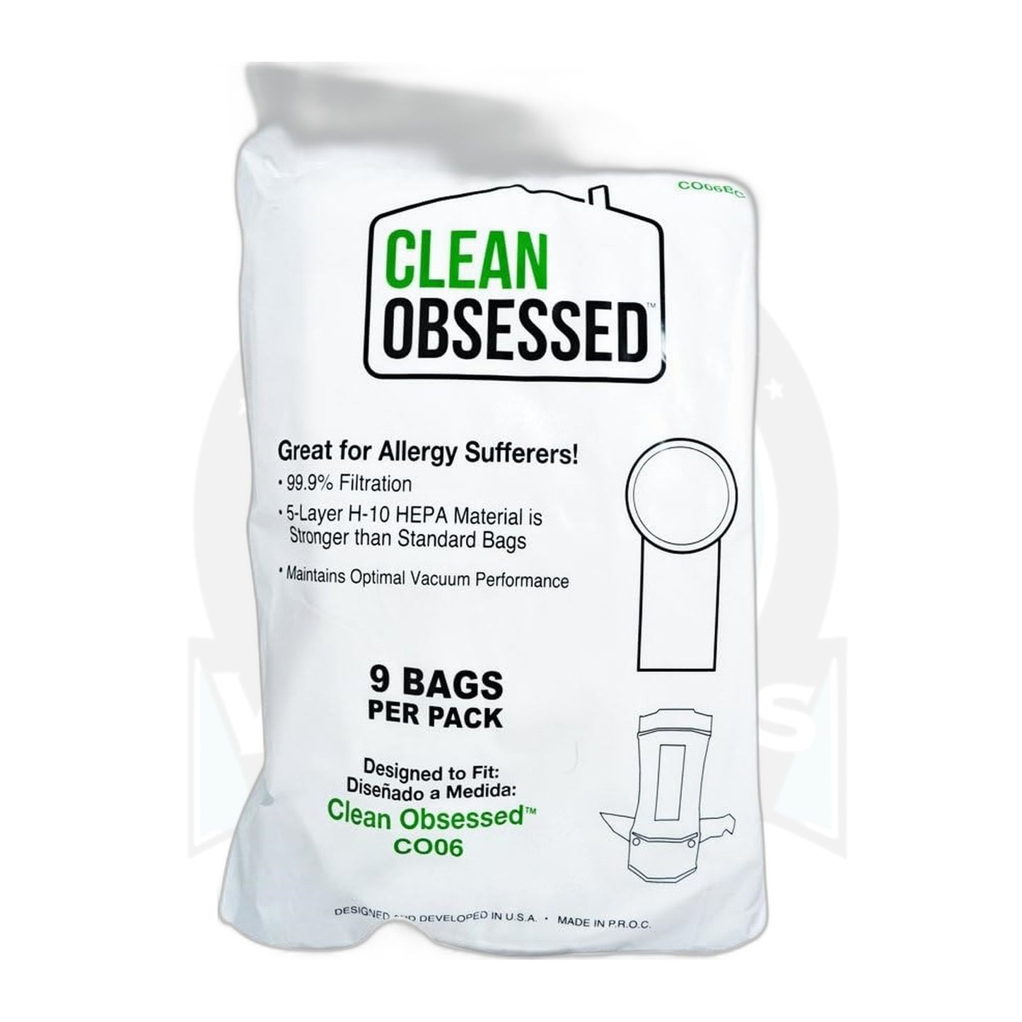 Clean Obsessed 6 Qt HEPA Backpack Bags, CO6/CO624/PB1006 (9-Pack)