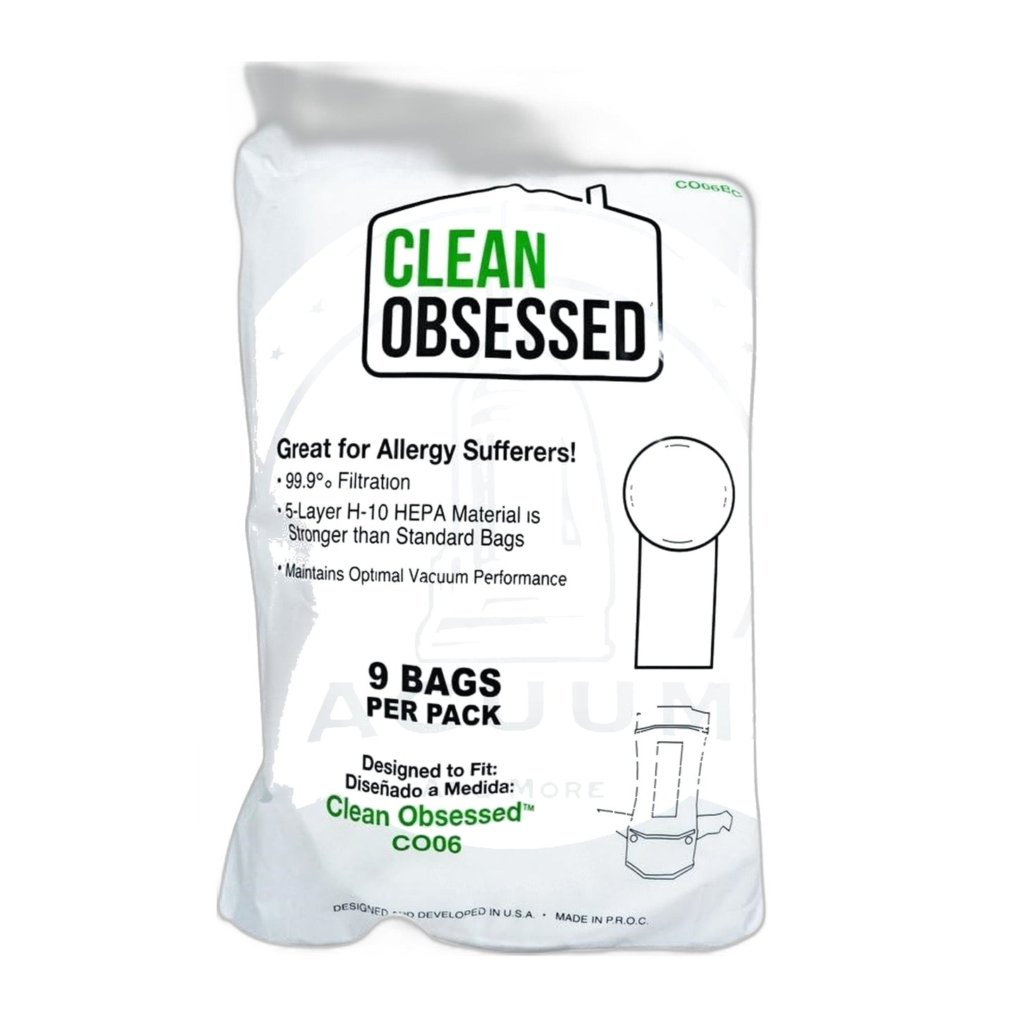 Clean Obsessed 6 Qt HEPA Backpack Bags, CO6/CO624/PB1006 (9-Pack)