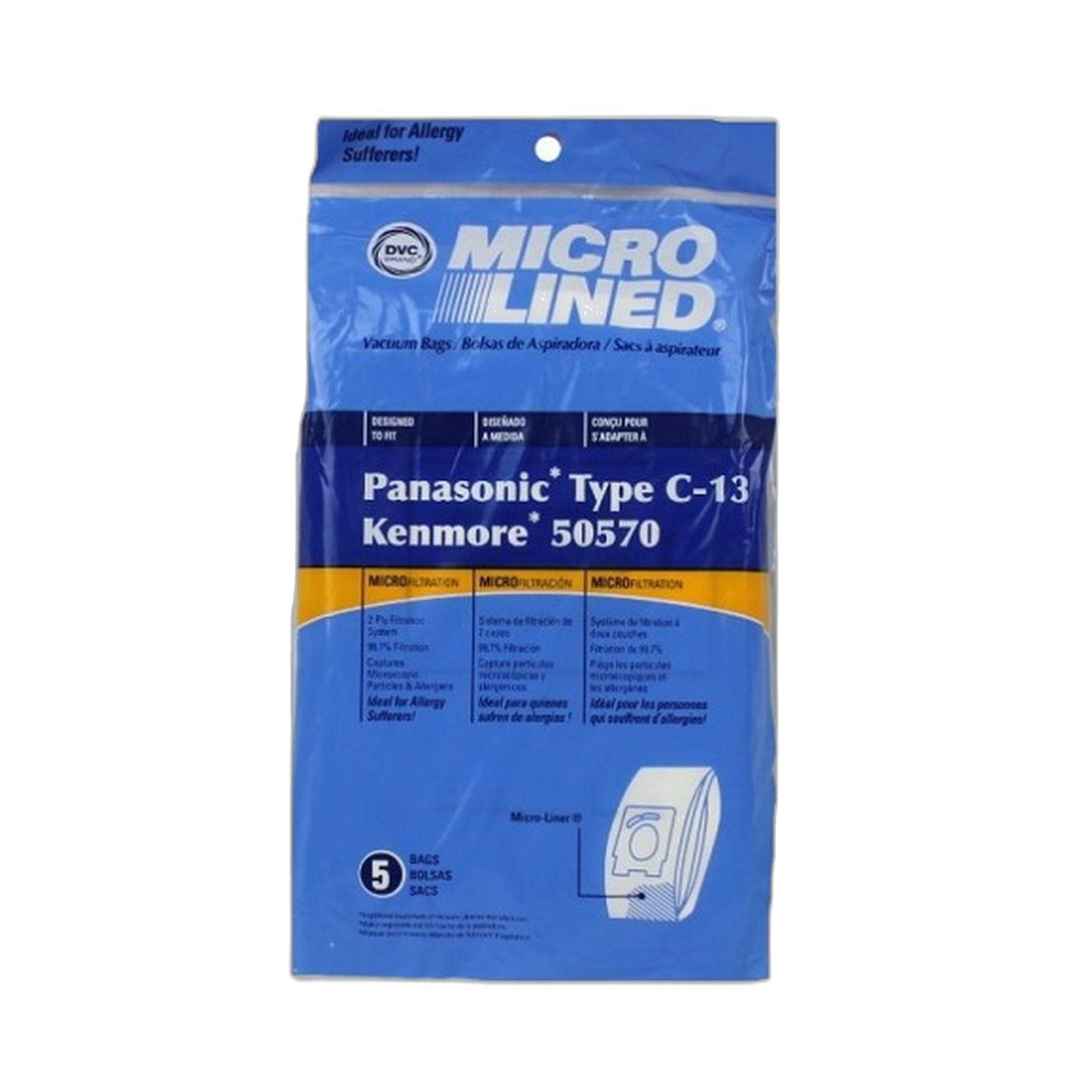 DVC Panasonic Type C-13 Micro Paper Vacuum Bags, 5-Pk (Kenmore 50570)