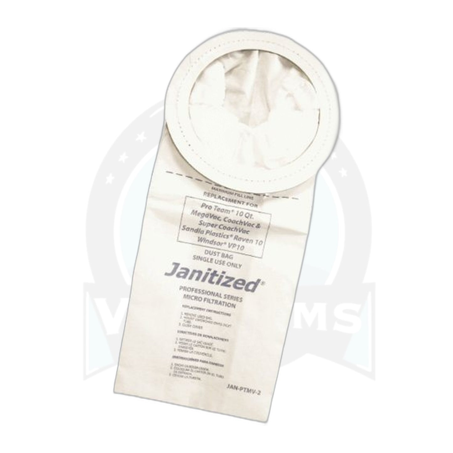 Janitized Paper Bags for Windsor VacPac 10 & ProTeam 10Qt, 10-Pack