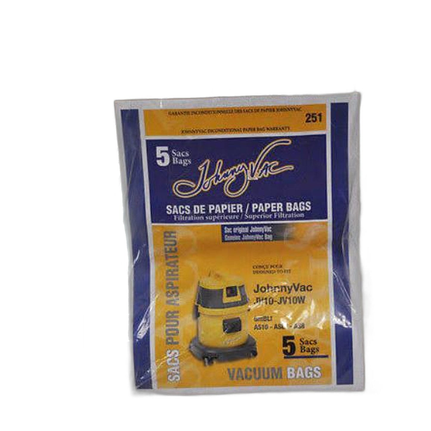 Johnny Vac JV10 / JV10W Original Paper Vacuum Bags, 5-Pack