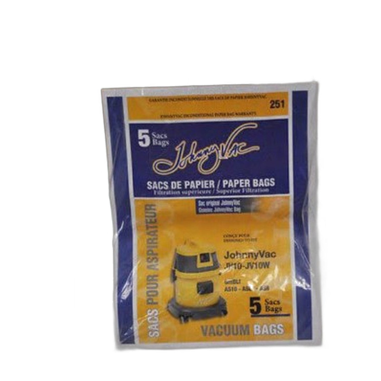 Johnny Vac JV10 / JV10W Original Paper Vacuum Bags, 5-Pack