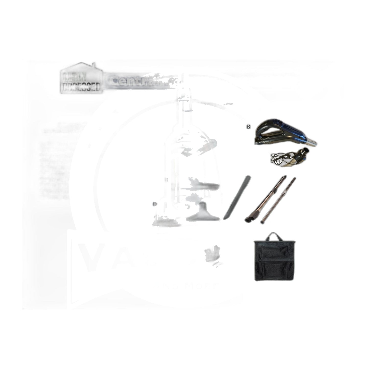 Clean Obsessed SEBO Central Vac Kit - 30' Pigtail Hose, 12" Black Powerhead