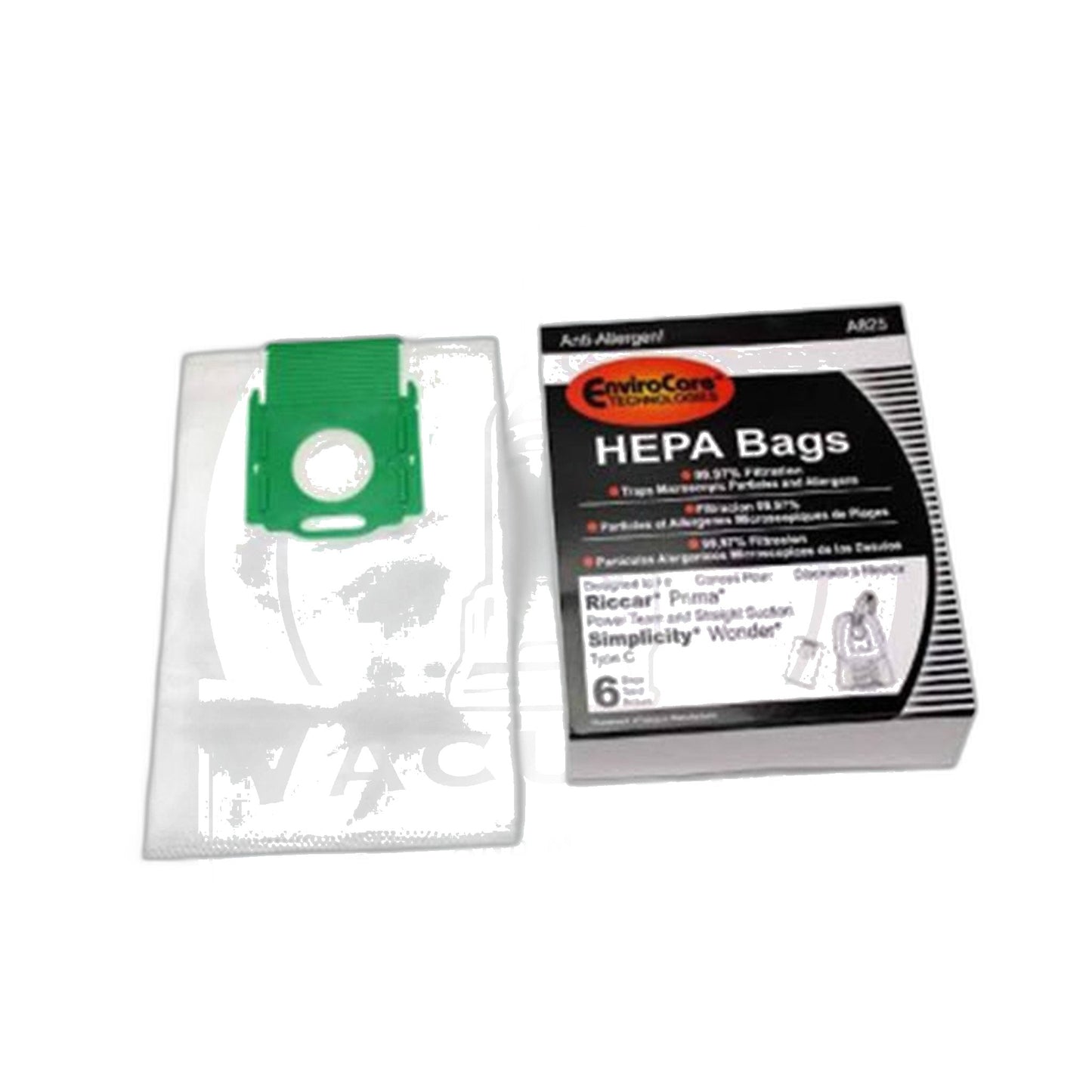 Riccar RCH-6 Type C HEPA Bags 6-Pack (Prima Power Team & Straight Suction)