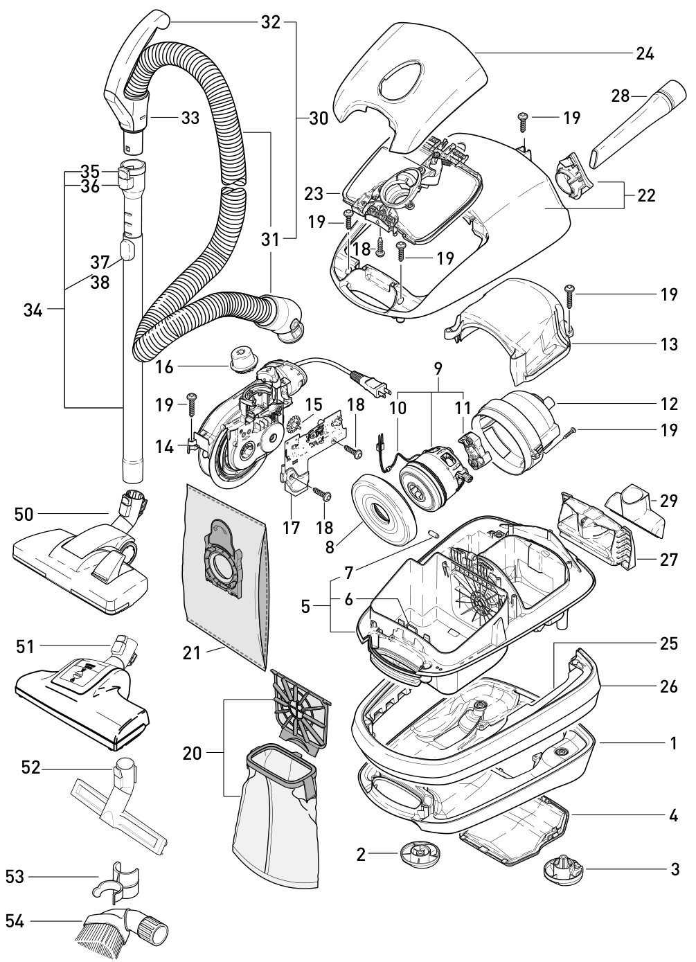 SEBO AIRBELT E2 exploded parts diagram