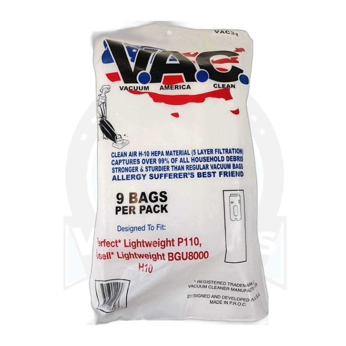 Perfect Lightweight P109 / P110 / CO202 HEPA Bags 9-Pack (Fits Bissell BGU8000)